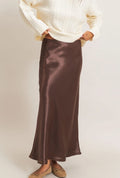 Espresso Satin Midi Skirt