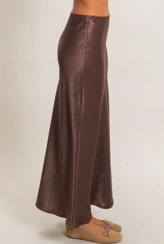 Espresso Satin Midi Skirt